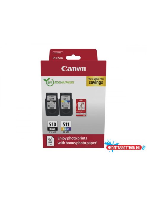 Canon PG-510 (1x9ml) + CL-511 (1x9ml) + 50 lap GP501 10x15 fényes fotópapír Multipack (Eredeti)