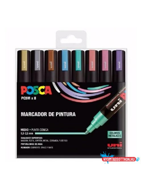 UNI POSCA PC-5M 8 DARABOS METÁL KÉSZLET (ARANY, EZÜST, BRONZ, METÁL: LILA, KÉK, RÓZSASZÍN, PIROS, ZÖLD )