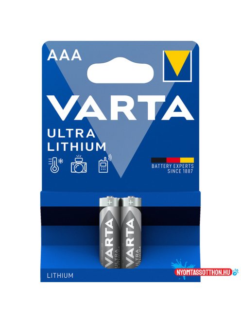 Elem AAA mikro LR03 2 db/csomag, Varta Ultra Lithium