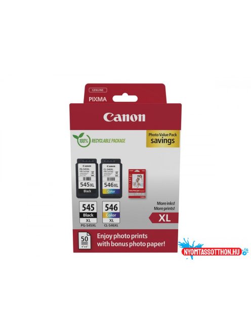 Canon PG-545XL (1x15 ml) + CL-546XL (1x13 ml) + 50 lap GP501 10x15 fényes fotópapír Multipack (Eredeti)