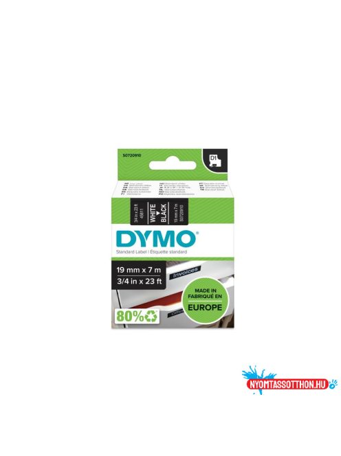 Feliratozógép szalag Dymo D1 S0720910/45811 19mmx7m, ORIGINAL, fehér/fekete