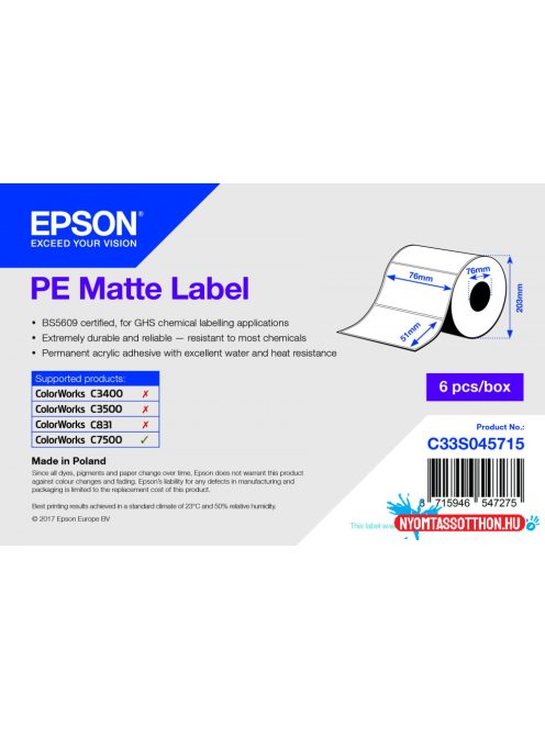 Epson 76mm x 51mm, 2310 matt címke