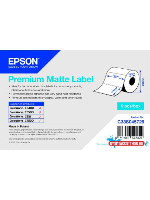 Epson 76mm*127mm, 960 inkjet címke