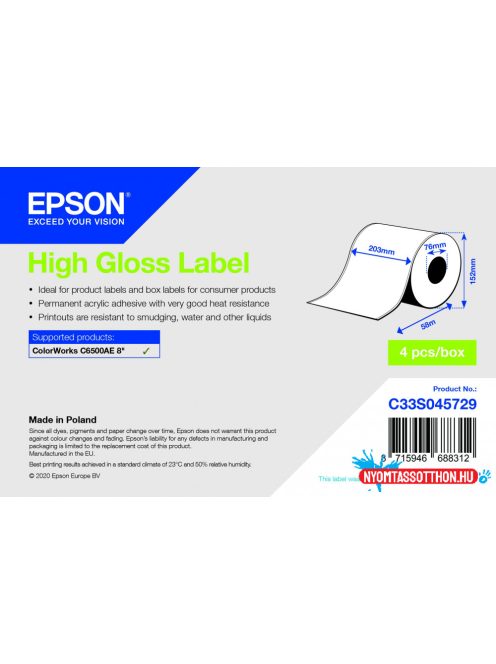 Epson 203mm X 58m magasfényű címke