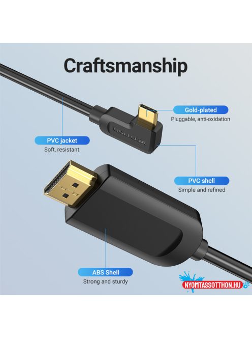 Vention USB-C -> HDMI, 1,5m, (jobbos, fekete), kábel