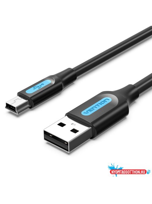 Vention USB-A 2.0/M ->  mini USB-B/M, 0,5m, (PVC,fekete), kábel