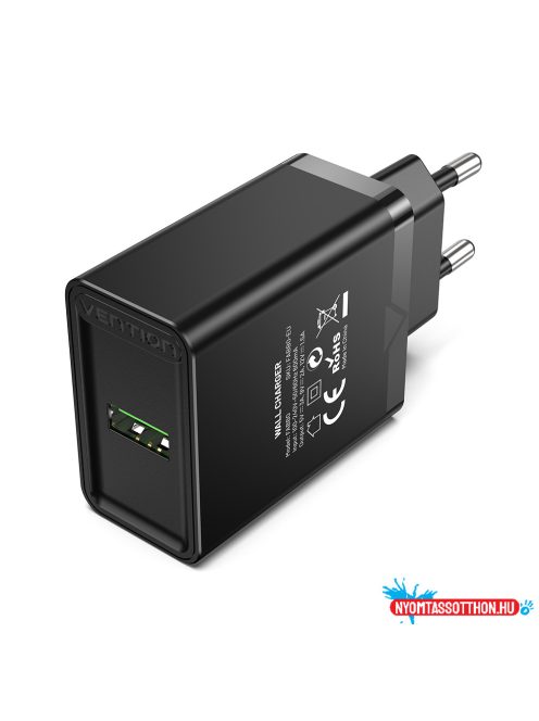 Vention USB-A (1port,18W, fekete), töltő