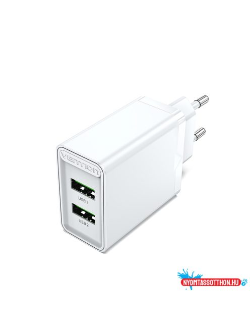 Vention USB-A+A (2port, 18W/18W,fehér), töltő