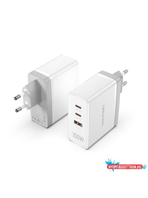 Vention USB-C*2+A (3port,GAN,100W/100W/30W,fehér), töltő