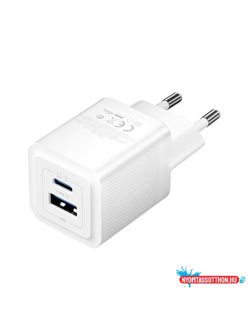 Vention USB-C+A (30W/30W, 2-portos, fehér, GaN), töltő