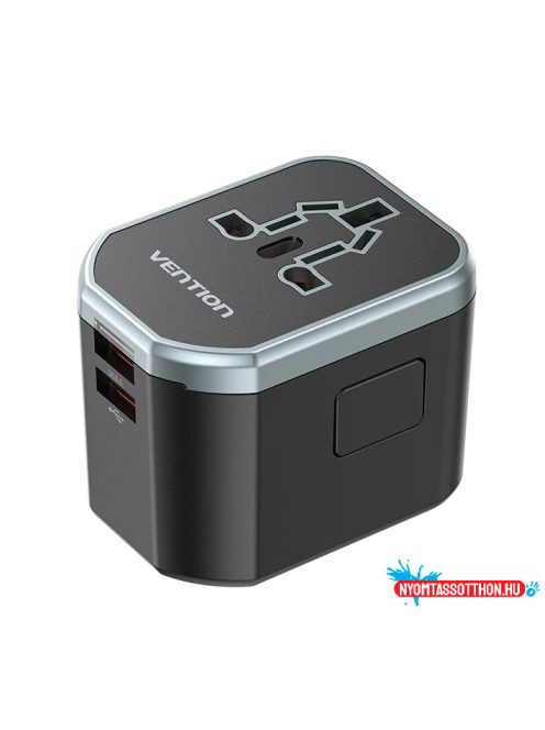 VENTION 3-Port USB (C + A + A) Universal Travel Adapter (20W/18W/18W) Black