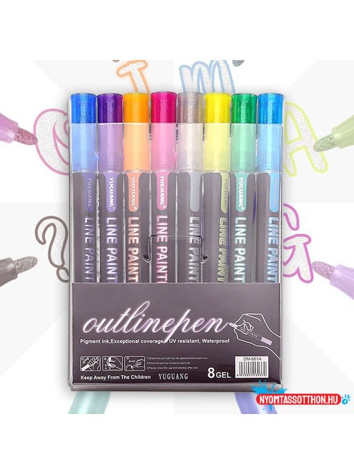 Kontúrfilc készlet - 8 Gel Outlinepen - Vízálló