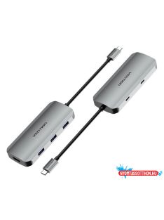   VENTION USB-C to HDMI/USB-C Gen 1/USB 3.0x3/PD Dokkoló 0.15M Gray Aluminum Alloy Type