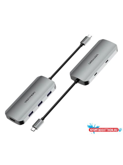 VENTION USB-C to HDMI/USB-C Gen 1/USB 3.0x3/PD Dokkoló 0.15M Gray Aluminum Alloy Type