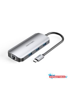   VENTION USB-C to HDMI/USB 3.0x3/RJ45/PD Dokkoló 0.15M Gray Aluminum Alloy Type