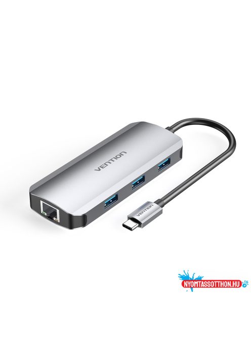 VENTION USB-C to HDMI/USB 3.0x3/RJ45/PD Dokkoló 0.15M Gray Aluminum Alloy Type