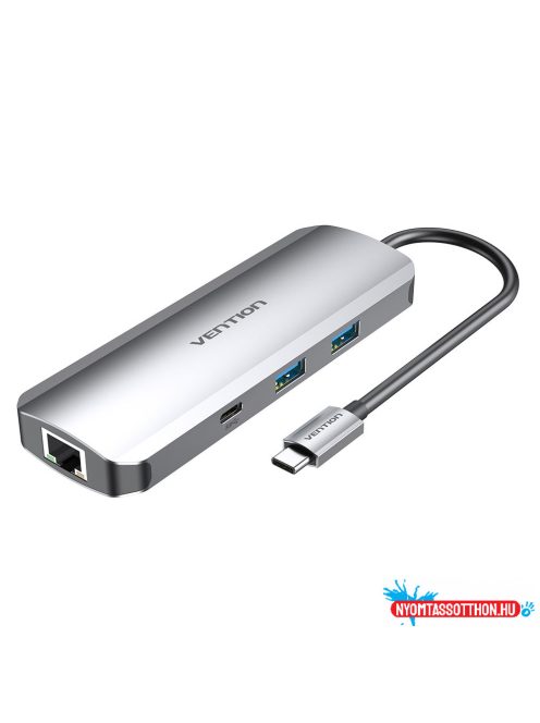 VENTION Multi-function USB-C to HDMI/USB-C Gen 1/USB3.0x2/RJ45/SD/TF/TRRS 3.5mm/PD Dokkoló 0.15M Gray Aluminum Alloy Type