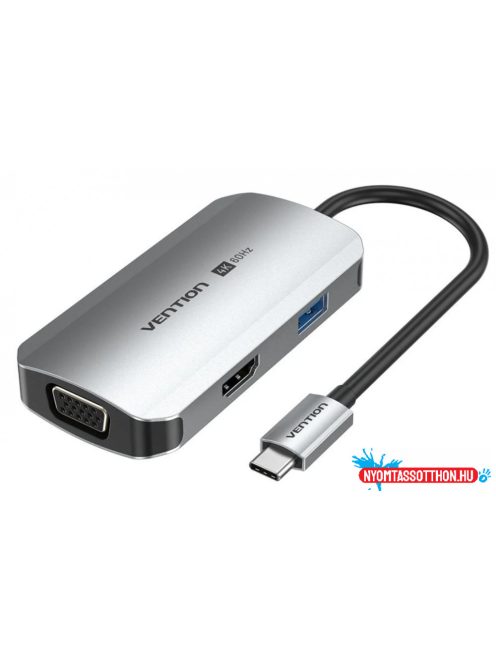 VENTION USB-C to HDMI/USB 3.0 x 3/RJ45/SD/TF/PD Dokkoló 0.15M Gray Aluminum Alloy Type