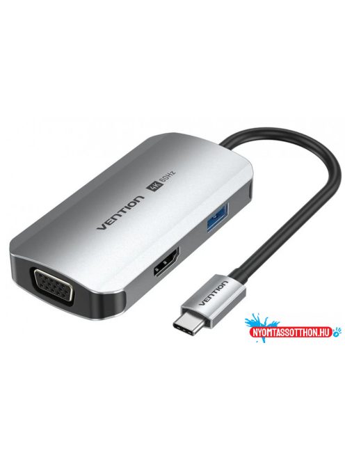 VENTION USB-C to DP/HDMI x 2/USB 3.0 x 2/USB 2.0/RJ45/SD/TF/PD MST Dokkoló 0.15M Gray Aluminum Alloy Type